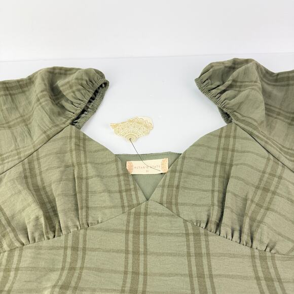 NEW Altar'd State M Peasant Boho Sage Green Tiered Puff Sleeve Womens Mini Dress - Picture 4 of 11